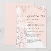 Blush Roos Gold Splatter Brushstroke Quinceañera Kaart (Voorkant / Achterkant)