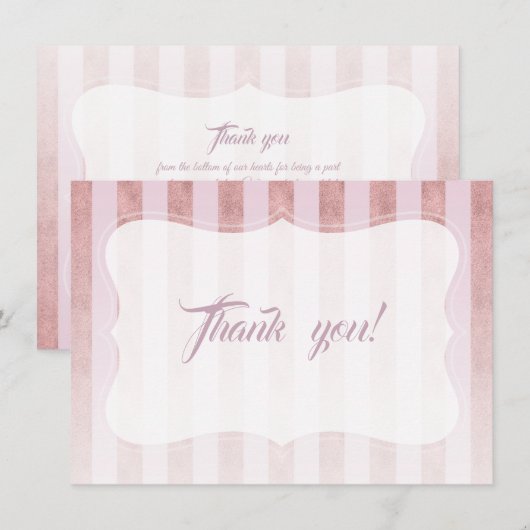 Blush Roos Gold Stripes bruiloft Dank u Bedankkaart (Voorkant / Achterkant)