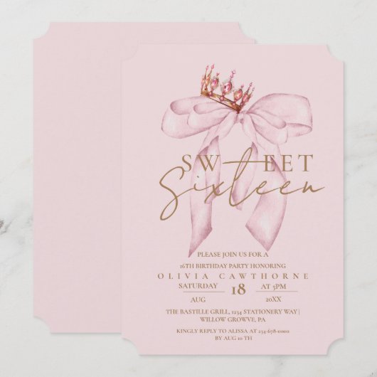 Blush Roos & Gold Sweet 16 Boog Verjaardag Kaart (Voorkant / Achterkant)