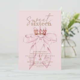 Blush Roos & Gold Sweet 16 Bow Crown Verjaardag Kaart