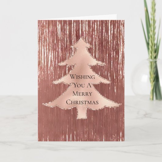 Blush Roos Gold Tinsel Kerstboom Kaart (Voorkant)