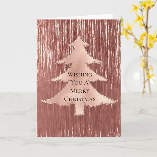 Blush Roos Gold Tinsel Kerstboom Kaart (Gele Bloem)