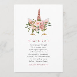 Blush & Roos Gold Unicorn Baby shower Hartelijk da Bedankkaart