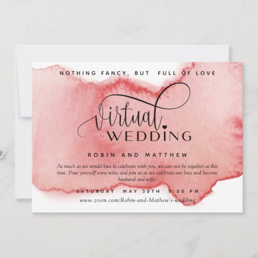 Blush Roos Gold Waterverf, Online Virtual Wedding Kaart (Voorkant)