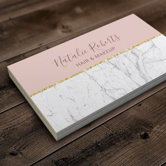 Blush Roos Gold & White Marble Modern Beauty Salon Visitekaartje