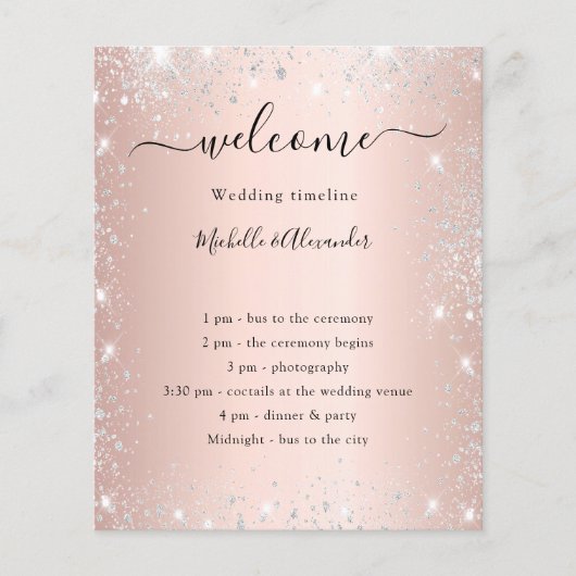 Blush roos Gold zilverglitter bruiloft (Voorkant)