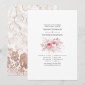 Blush & Roos Goud Bloemen en Kant Repetitie Diner Kaart (Voorkant / Achterkant)