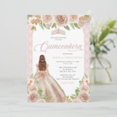 Blush Roos Goud Bloemen Prinses Tiara Quinceañera Kaart (Staand voorkant)