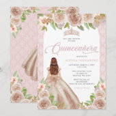 Blush Roos Goud Bloemen Prinses Tiara Quinceañera Kaart (Voorkant / Achterkant)