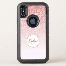 Blush Roos Goud Gitter Ombre Ronde Monogram OtterBox Defender iPhone X Hoesje