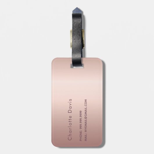 Blush roos goud glitter druppelt monogram naam bagagelabel (Achterkant verticaal)