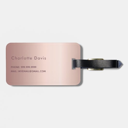 Blush roos goud glitter druppelt monogram naam bagagelabel (Achterkant horizontaal)