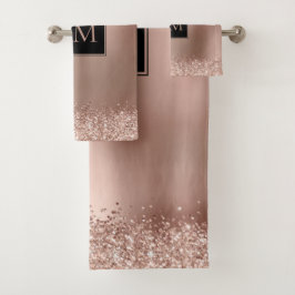 Blush Roos Goud Glitter Metallic Monogram Bad Handdoek