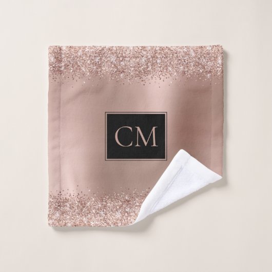 Blush Roos Goud Glitter Metallic Monogram Bad Handdoek (Wasdoekje)