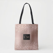 Blush Roos Goud Glitter Metallic Monogram Tote Bag (Voorkant)