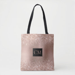 Blush Roos Goud Glitter Metallic Monogram Tote Bag
