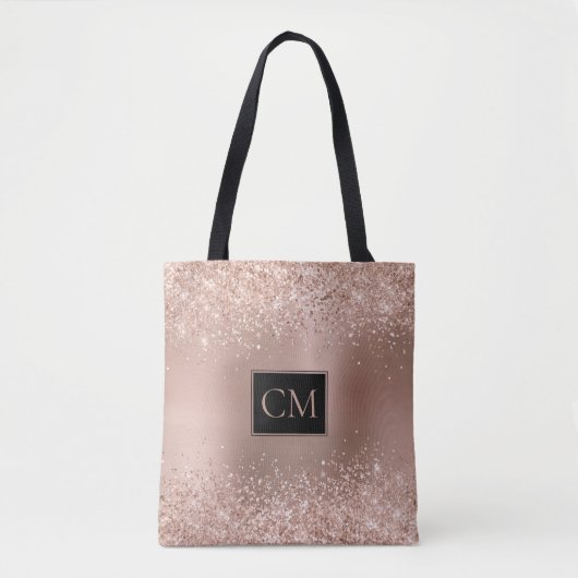 Blush Roos Goud Glitter Metallic Monogram Tote Bag (Voorkant)