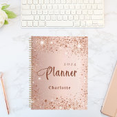 Blush roos goud glitter stof monogram 2023 planner