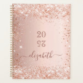 Blush roos goud glitter stof monogram naam 2026 planner (Voorkant)