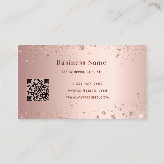 Blush roos goud glitter stof qr code business kortingskaartje (Achterkant)