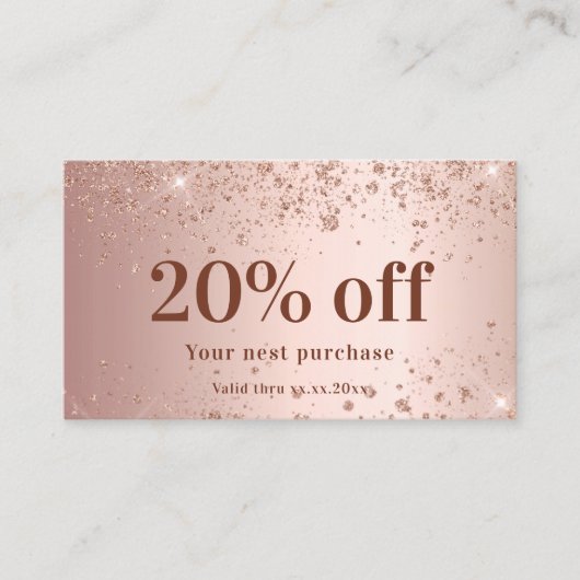 Blush roos goud glitter stof qr code business kortingskaartje (Voorkant)