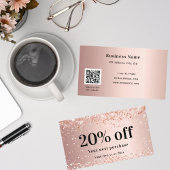 Blush roos goud glitter stof qr code business kortingskaartje