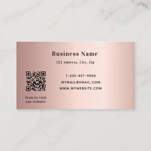 Blush roos goud glitter stof qr code business kortingskaartje (Achterkant)