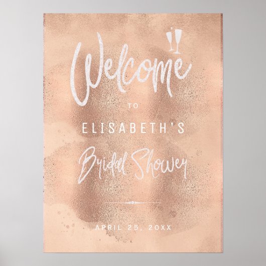Blush roos goud glitter vrijgezellenfeest welkomst poster (Voorkant)