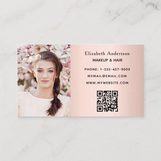 Blush roos goud qr code foto elegant klantenkaartje (Achterkant)