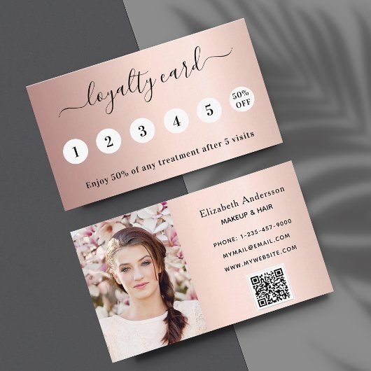 Blush roos goud qr code foto elegant klantenkaartje