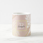 Blush roos goudbladerbladeren monogram koffiemok (Center)