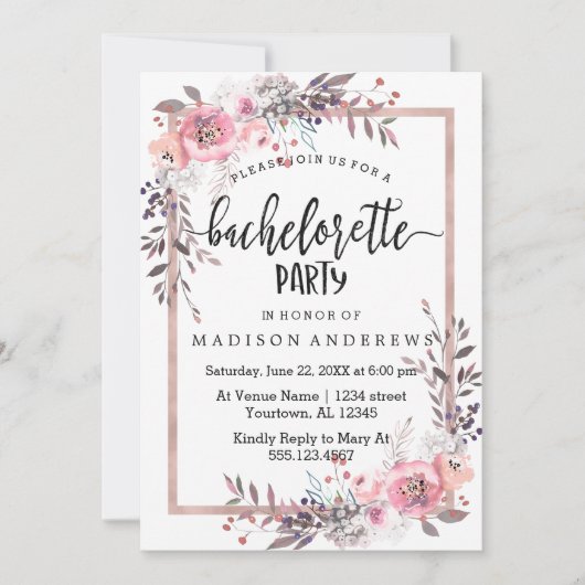 Blush & Roos Gouden Bachelorette Feestuitnodiging Kaart (Voorkant)