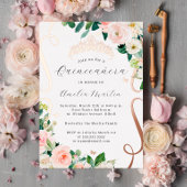 Blush Roos Gouden Bloem Scroll Quinceanera Folie Uitnodiging