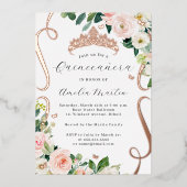 Blush Roos Gouden Bloem Scroll Quinceanera Folie Uitnodiging (Voorkant)
