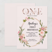 Blush & Roos Gouden Bloemen Eerste Verjaardag Kaart (Voorkant / Achterkant)