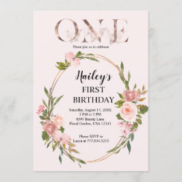 Blush & Roos Gouden Bloemen Eerste Verjaardag Kaart