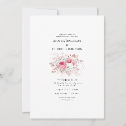 Blush & Roos Gouden Bloemen en Kant Verlovingsfees Kaart (Voorkant)
