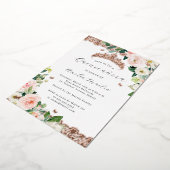 Blush Roos Gouden Bloemen Kant Quinceanera Folie Uitnodiging (Gedraaid)