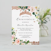 Blush Roos Gouden Bloemen Kant Quinceanera Folie Uitnodiging (Staand Voorkant)