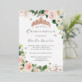 Blush Roos Gouden Bloemen Swirl Quinceanera Folie Uitnodiging (Staand Voorkant)