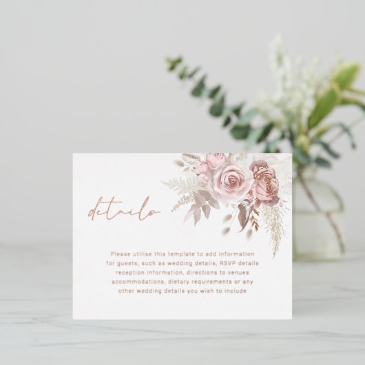 Blush & Roos Gouden Bruiloft Details Behuizing Kaa Folie Uitnodiging Briefkaart (Staand Voorkant)