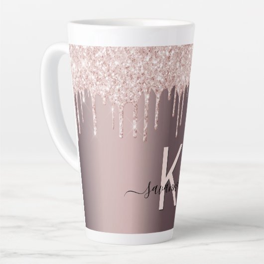 Blush roos gouden bruine glitter druppelt naam mon latte mok (Linkerhoek)