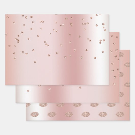 Blush Roos Gouden Glitter Confetti Kisses Harten Inpakpapier Vel (Set)