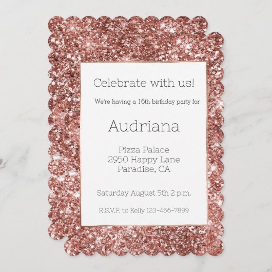 Blush Roos Gouden Glitter Glitz 16e verjaardag Kaart (Voorkant / Achterkant)