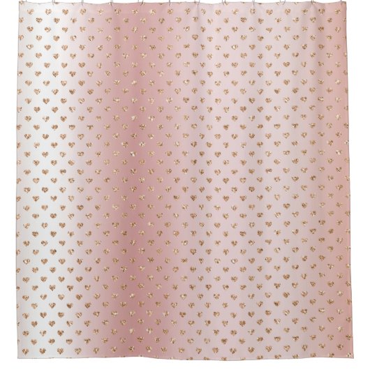 Blush Roos gouden glitter harten Douchegordijn (Voorkant)