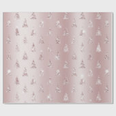 Blush Roos Gouden Glitter Kerstbomen Cadeaupapier (Vlak)