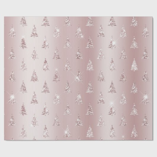 Blush Roos Gouden Glitter Kerstbomen Cadeaupapier (Vlak)
