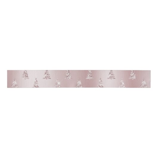 Blush Roos Gouden Glitter Kerstbomen Grosgrain Lint (Voorkant)