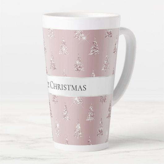 Blush Roos Gouden Glitter Kerstbomen Latte Mok (Rechterhoek)