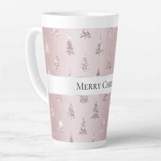 Blush Roos Gouden Glitter Kerstbomen Latte Mok (Linkerhoek)